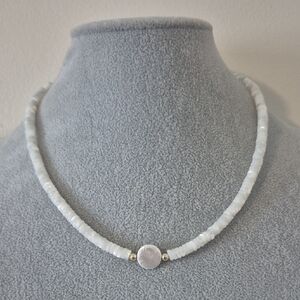 Natural Mother.of Pearl White Slices Of Pearl Rings & Pearl Coin Choker,Braclet